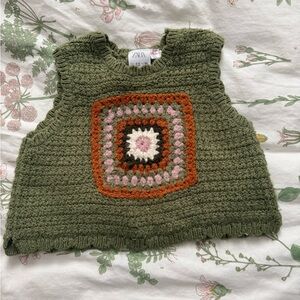 Zara Kids Crochet Vest - Olive Green and Multicolor